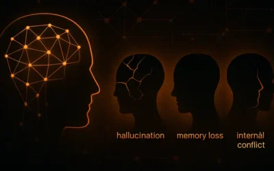 Hero image: common AI failure modes that affect business deployments — hallucination, context loss, competing rules