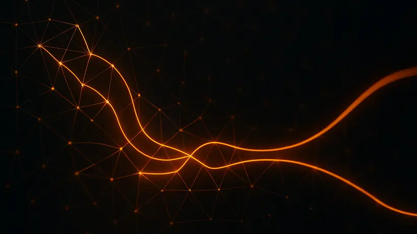 Three data streams carrying conflicting versions of the same record, resolving into one authoritative source