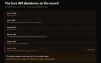 Timeline of the Sora shutdown from the February 2024 preview to the September 24, 2026 removal of the Videos API and every sora-2 model, noting that the deprecation notice contains a date and five model names but no reason and no replacement